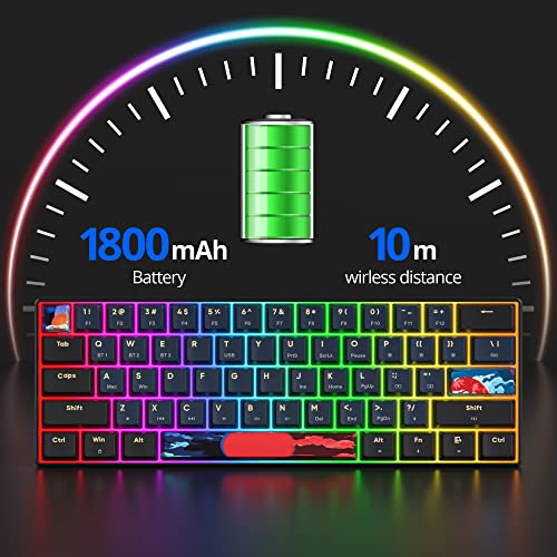 surmen GT61 60% Mechanical Gaming Keyboard 60 Percent RGB Hot-Swappable Wireless Compact Mini Keyboards Bluetooth 5.0 Keyboard Programmable/N-Key Rollover (Yellow, Blue Samurai 61) - color: Blue samurai 61-Yellow Switch