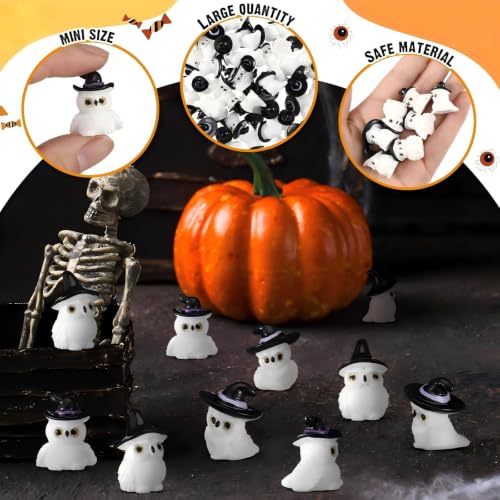 Soulchen 50pcs Halloween Mini Resin Figures Bulk Tiny Resin Owl Figures Little Small Miniatures to Hide White Owl in Witch Hat Craft for Halloween Party Gifts Bag Fillers Decor - style: Owl