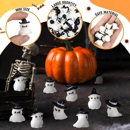 Soulchen 50pcs Halloween Mini Resin Figures Bulk Tiny Resin Owl Figures Little Small Miniatures to Hide White Owl in Witch Hat Craft for Halloween Party Gifts Bag Fillers Decor - style: Owl