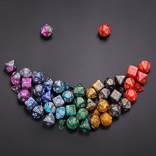 Polyhedral Dice Set, 49 Pieces - 7 Sets of RPG Dice with 1 Bag for Dungeons and Dragons D&D RPG MTG Board Games, Includes D20, D12, D8, D6, D4, D10 (0-9) and D10 (00-90)