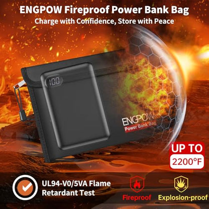 ENGPOW Fireproof Organizer Travel Safe Bag, Portable Electronic Carry Case | Heat Insulated＆Explosion-Proof, Home Travel Storage for Power Bank,Phone,Cables,USB Drive, Charging Protection, 10.6''x6.7'' - size: 10.6'' x 6.7''
