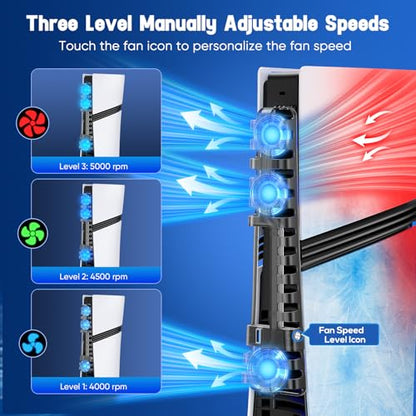 FASTSNAIL Cooling Fan wih LED Light for PS5 Slim/Pro Disc/Digital Console | Efficient Cooling & 3 Fan, Auto Power On/Off, Adjustable Speed, USB3.0 Port & LED Light, Quiet Cooler System for PS5 Slim/Pro - color: Matte Black