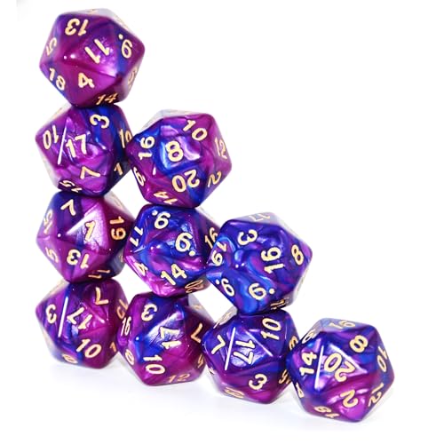 SmartDealsPro 10-Pack 20 Sided Dice D20 Polyhedral Dice for DND RPG MTG Table Game (Blue-Purple) - color: Blue-purple