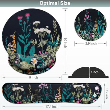 Mouse Pad with Wrist Rest Set, 3-in-1 Wrist Support Mouse Pad Set, Floral | Gaming MousePad with Anti-Skid Base,Ergonomic Mouse Pad,Memory Foam Keyboard Gel Wrists Rest - color: Flowers & Plants