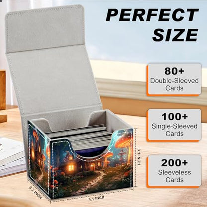 DEGDFSGR Card Game Storage Box for TCG MTG Commander Deck Box Organizer Trading Card Case Magnetic Closure Creative Pattern Up to 200 Cards, A Magical Mushroom Village - color: A Magical Mushroom Village