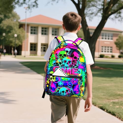 Backpack For Boys Graffiti Game School Backpack for Boys Kids Children Teens Elementary Middle School Students Bookbag Ages 6-18 Lightweight Travel Back Pack - color: Skull Game