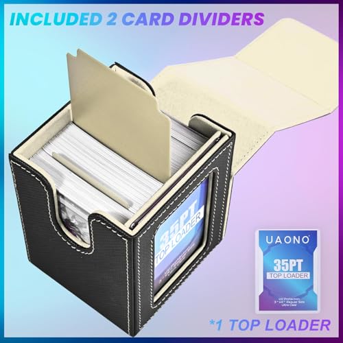 UAONO Card Deck Box for MTG Commander, Fits 100 Double-Sleeved Cards | Independent Commander Display, Magnetic Deck Case for Magic the Gathering TCG, 2 Dividers & 1 Top Loader (Black/Gold) - color: A-Black&Gold