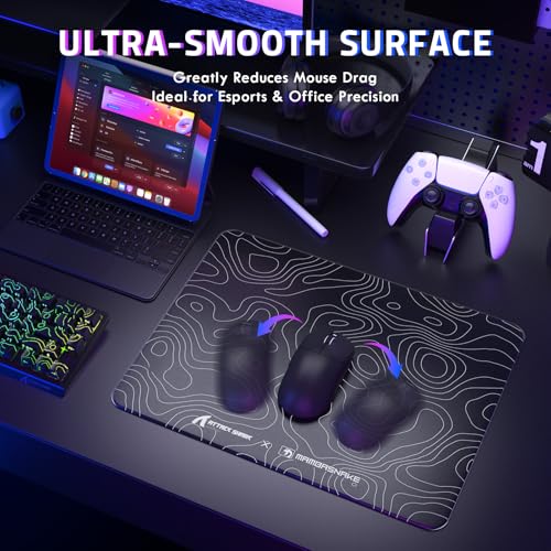 ATTACK SHARK CM05SE Glass Gaming Mouse Pad for FPS & Esports, Nano-Etched Tempered Glass Surface,Ultra-Smooth Low Friction Hard Mousepad,Waterproof Large Desk Mouse Mat for PC Setup,Black Contour - color: Black Contour