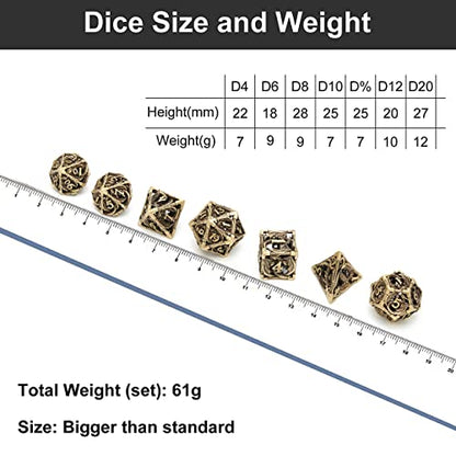 DND Dice,Hollow D&D Metal Dice,Dungeons and Dragons Dice Set with Gift Box,7 PCs Steampunk Polyhedral Dice Games Set for RPG,MTG,Pathfinder, (Dragon Ancient Bronze) - color: Dragon Ancient Bronze