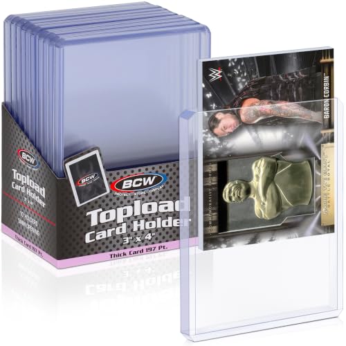 BCW 197 PT. Thick Card Topload Holder - Pack of 10 | Durable Rigid PVC Toploader | Toploaders for Memorabilia, Jersey, Patch, and Relic Cards | Ideal for Collectors and Hobbyists