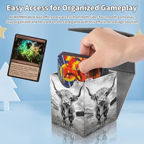 Card Deck Box for MTG Commander,Collectible Trading Storage Box Fits 120+ Single Sleeved Cards Magnetic Case PU Leather for Magic Commander TCG CCG MTG,Black Highland Cow - color: Black Highland Cow
