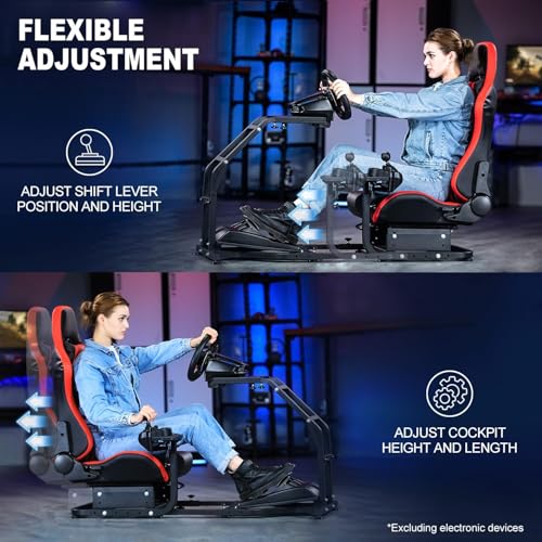 Marada Real Racing Simulator Cockpit with Red Seat fit for PXN, for Thrustmaster T300RS, for Logitech G923 G920, for Fanatec Advanced Compact Driving Sim Stand, Wheel & Pedal & Shifter Not Included