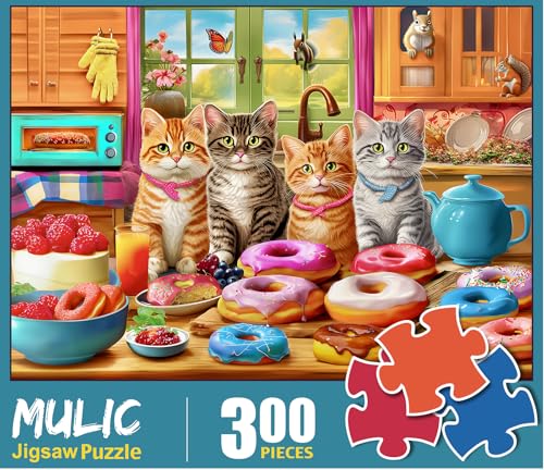 300 Piece Puzzles for Adults Kids Ages 6-8 8-12 - Kittens and Donuts | Gift for Kids - color: Kitchen Kittens and Donuts