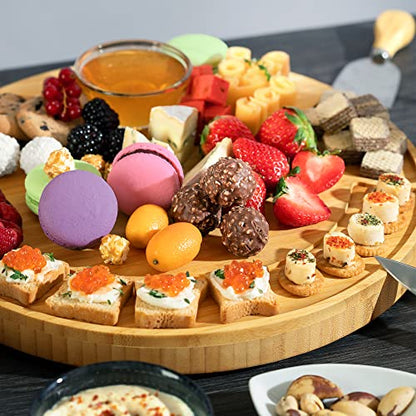 ROYAL CRAFT WOOD Bamboo Cheese Large Round Board and Knife Set with Charcuterie Board & Serving Tray Non - Expandable - style: 2-3 Guests