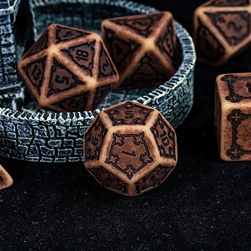 cusdie 7 Pcs 25mm Giant DND Dice with Dragon Eye Dice Bag, Polyhedral Dice Set, D&D Dice for Pathfinder RPG(Retro Yellow) - color: Retro Yellow