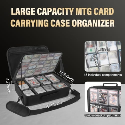 Card Deck Storage Bag for 2000+ Cards,3-Layer MTG Bag Card Storage Box with 10 Customizable Partitions & Adjustable Shoulder Strap,Trading Card Case Fits for MTG,YuGiOh,TCG,Magic,Sports Cards - Black