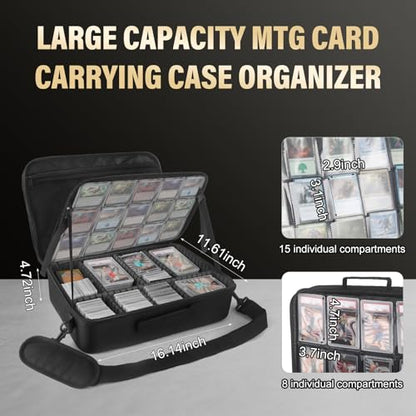 Card Deck Storage Bag for 2000+ Cards,3-Layer MTG Bag Card Storage Box with 10 Customizable Partitions & Adjustable Shoulder Strap,Trading Card Case Fits for MTG,YuGiOh,TCG,Magic,Sports Cards - Black