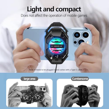 Phone Cooler for Gaming, 27W iPhone Cooling Fan with RGB LED Semiconductor Heatsink Cooling Case Enfriador para Celular, for iPhone/Android Phone Gaming, Live Streaming, AI Smartphone Temperature