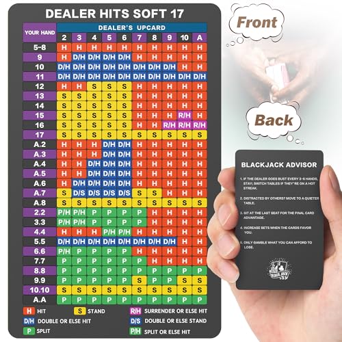 Blackjack Strategy Card -Stainless Steel Blackjack Basic Cards Allowed at Blackjack Table in The Casino 4+ Decks Hit Soft 17 with Leather Sleeve - style: Upgraded Version