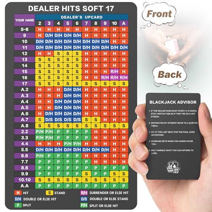 Blackjack Strategy Card -Stainless Steel Blackjack Basic Cards Allowed at Blackjack Table in The Casino 4+ Decks Hit Soft 17 with Leather Sleeve - style: Upgraded Version