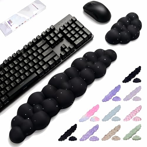 Silky Cloud Wrist Rest Set for Keyboard & Mouse, 16.9", Black Star | Memory Foam Arm Rest with Ergonomic Support Fits Full Keyboards and Reduces Typing Fatigue for Office, Gaming and Home Use - color: Black Star Set