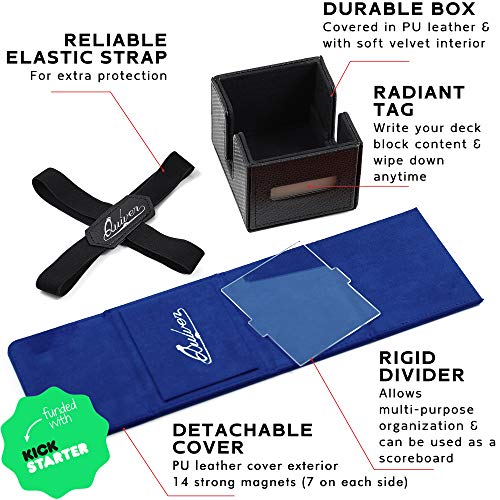 Quiver Time Blue Citadel Deck Block for Magic: the Gathering Cards - TCG 100+ Premium Commander Deck Box, MTG Deck Box for Cards, Dice & Tokens, Custom Divider, Magnetic Closure - color: Blue