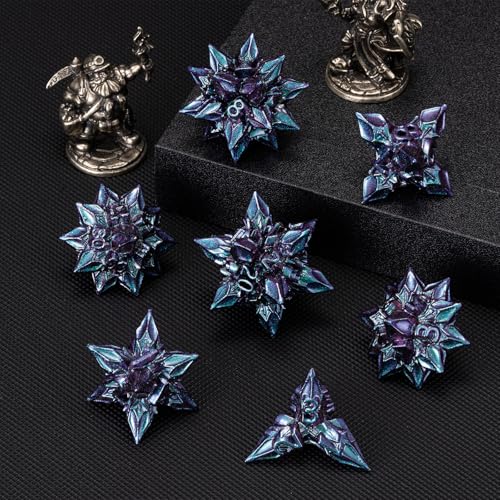 DND Dice Set Metal,Polyhedral D&D Metallic Heterotypic D and D Dice with Cracks for Dungeons and Dragons RPG TTRPG 7-Die Set with Gift (Heterotypic, Heterotypic-Purple) - color: Heterotypic-purple, style: Heterotypic