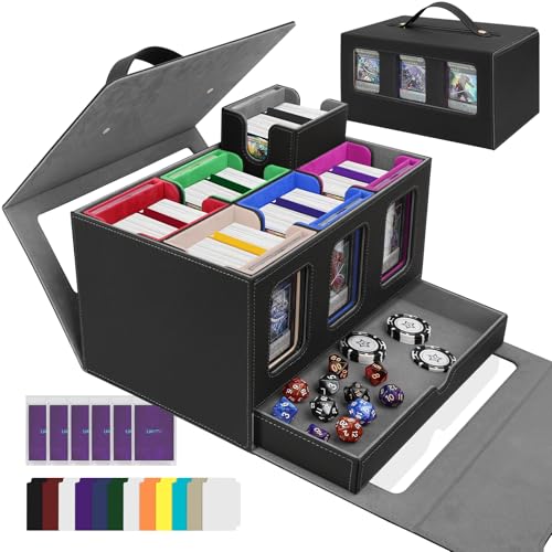 Commander Deck Box for MTG, 6-Deck Modular Card Case with Dice Tray Hold 600+ Double-sleeved Cards, Trading Card Storage Box with Display Window & Magnetic Card Holders for TCG Game, Multicolour - color: Multicolored, size: 7-IN-1 Standard