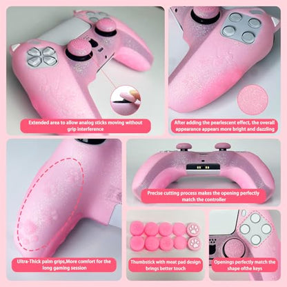 Pink Cat Glitter Anti-Slip Protective Silicone Cover Skin Grips Compatible with PS5/Slim/Pro Controller,8 PCS Glitter Thumb Grips Caps and 2 Paw Grips Caps. (Cat Pink) - color: Cat Pink