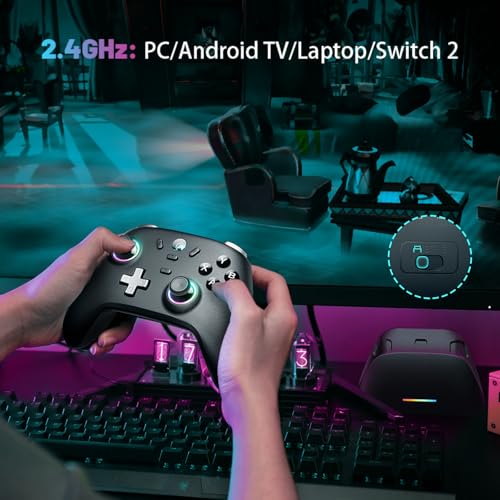 ECHTPower PC Gaming Controller–Wireless for PC with Hall-Effect Joysticks, 1000Hz Polling Rate, No Drift, Turbo & Vibration, Compatible with Windows/Switch/iOS/Android/Steam –Place & Charge Dock - color: Black2