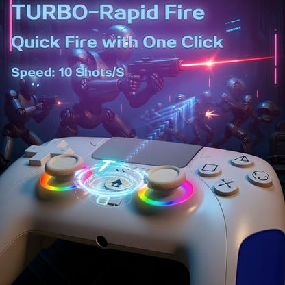 Kamylorus Wired Controller for PS-5/PC, RGB Gaming Controller with Programmable/Remap/Turbo/LED Light Functions, 3.5MM Headphone Jack, Dual Vibration - color: white