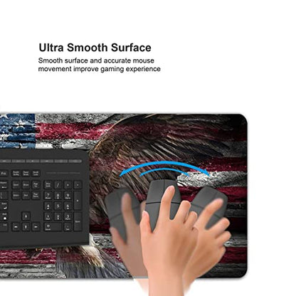 Patriotic Desk Mat,American Flag Gaming Mouse Pad,XXL Extended Mouse Pad Mat for Office,Computer,Keyboard with Non-Slip Base Stitched Eges Mousepad 35''×15.7''×0.12'' - color: American Flag Eagle Spreads Wings