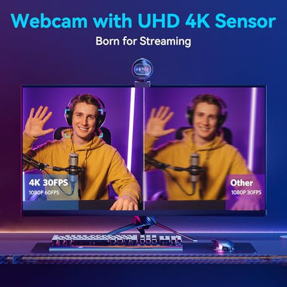 EMEET S600 4K Webcam for Streaming - Sony 1/2.55'' Sensor, PDAF Autofocus, 1080P@60FPS, 2 Noise Reduction Mics, Built-in Privacy Cover, 73° FOV, Streaming Camera for Live Commerce/Gaming/Beauty | 1080P@60FPS, 2 Noise Reduction Mics, Built-in Privacy Cover