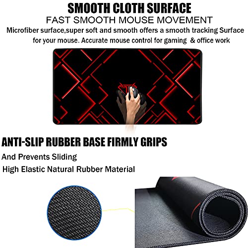 TEDNETGO Large Mouse Pad, Gaming Long Mouse Pad, Waterproof Extra Large Big Mousepad with Stitched Edge, XXL Non-Slip Computer Computer Keyboard Pad Mat for Gamer/Desktop/Office/Home, RED - color: Red, size: 31.5L x 15.7W inches