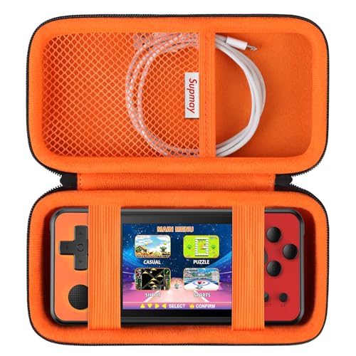 Supmay Carrying Case Compatible with KAVOYI/Beico/TEBIYOU 32 Bit Handheld Games for Kids, Portable Arcade Gaming Player Storage Holder Travel Bag with Mesh Pocket for Battery, USB Cable, Black+Orange - color: Black+Orange