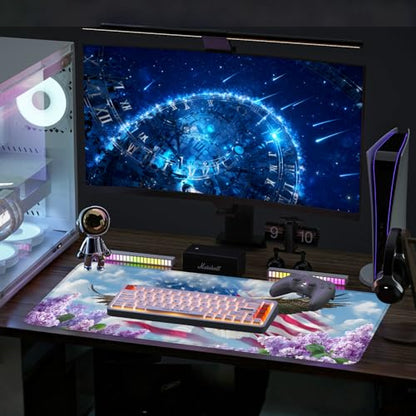 Mouse Pad, Large Anti-Slip with Stitched Edges Desk Mat Desktop Laptop Computer Desk Keyboard Mat,Table Protector Blotter Mat (Flowers and Eagles, 31.5" x 11.8") - color: Flowers and Eagles, size: 31.5" x 11.8"