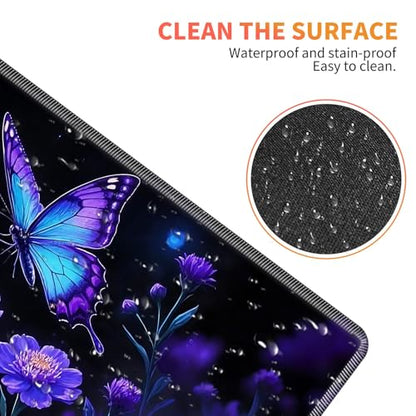Large Gaming Mouse Pad Set with Wrist Support – 31.5" x 11.8" 4-in-1 XXL Mousepad with Keyboard Wrist Rest, Mouse Wrist Rest & Coaster – Ergonomic Desk Mat for Office, Home – Blue Butterfly Flower - color: Blue Butterfly Flower