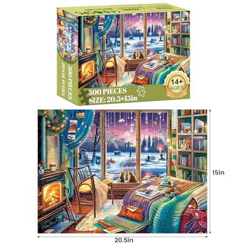500 Pieces Puzzles for Adult,Snow Winter Cat Animal Jigsaw Puzzle 500 Piece | Warm Room Puzzle 500 Piece for Adults Teens Seniors,Funny Puzzle Games Family Activity Home Decor Wall Art 20.5x15IN - style: Snow Cat