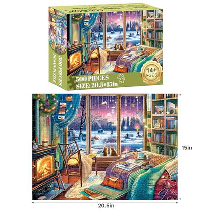 500 Pieces Puzzles for Adult,Snow Winter Cat Animal Jigsaw Puzzle 500 Piece | Warm Room Puzzle 500 Piece for Adults Teens Seniors,Funny Puzzle Games Family Activity Home Decor Wall Art 20.5x15IN - style: Snow Cat