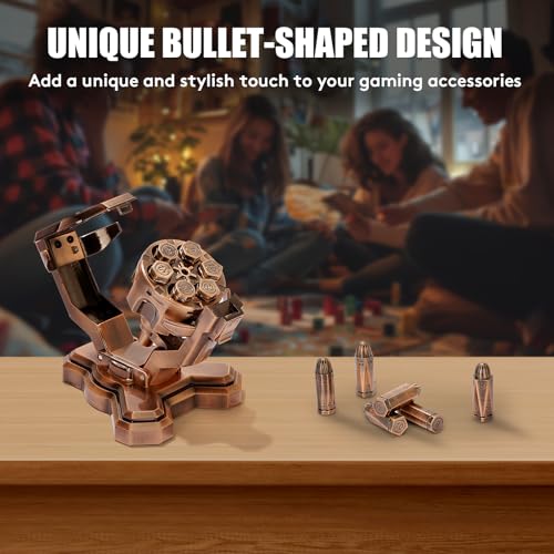 Bullet Nest Shaped Metal Dice Set with Spinning Revolver Case - 6 RPG Polyhedral Dice for D&D, Gifts for Gamers & Gun Lovers (D00, Copper) - color: Copper, style: D00