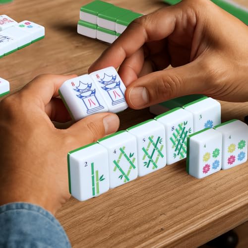 160 Pcs Green American Mahjong Only, 1.2 x 0.8 Inches Flowers Theme Melamine Mahjong Tiles, Hand Carved Pattern for Mah Jong Games, Adult Classic Board Games, Beginners, Mah Jong Lovers - color: Fresh Color, style: Classic