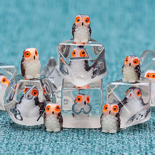 DND Resin Dice Set, Polyhedral D&D D and D Dice Inclusion Dice for Dungeons and Dragons MTG RPG (Owl) for 15 Years and Up - color: Owl