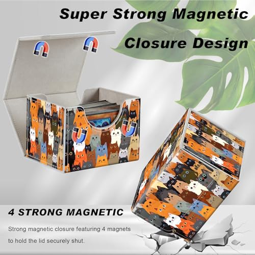 Magnetic Closure TCG Deck Box Portable Card Holder Trading Card Deck Box | PU Leather Collectible Card Case Game Trading Card Deck Box Storage Scratch Resistant Lining, A Crowd Of Cute Cats - color: A Crowd Of Cute Cats