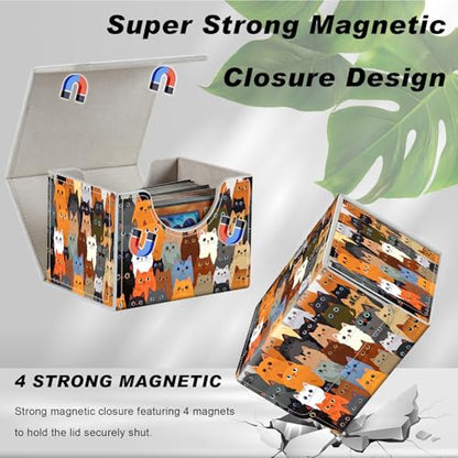 Magnetic Closure TCG Deck Box Portable Card Holder Trading Card Deck Box | PU Leather Collectible Card Case Game Trading Card Deck Box Storage Scratch Resistant Lining, A Crowd Of Cute Cats - color: A Crowd Of Cute Cats