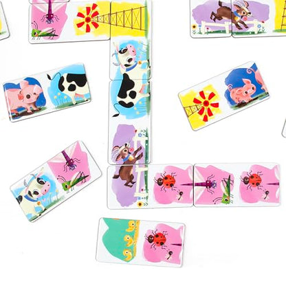 eeBoo Floor Head to Toe Dominoes - Little Farm 28 Piece Matching Game, Holographic Animal Tiles, Screen-Free Fun for Kids Ages 3 and up - style: Little Farm