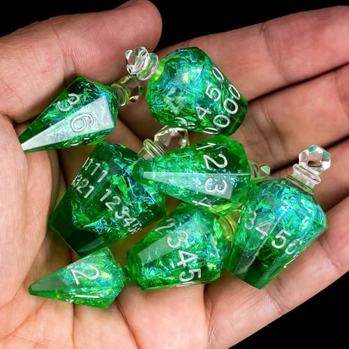 7PCS Potion DND Dice Set,Transparent Sharp Edge Die Set D&D RPG Polyhedral Dice,for Dungeons and Dragons TTRPG Games Roleplaying Games.(Green Galaxy) - color: Green Galaxy