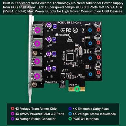 4 Ports Superspeed 5Gbps USB 3.0 PCI Express Expansion Card for Windows 11, 10, 8.x, 7, Vista, XP Desktop PCs, Built in Self-Powered Technology, No Need Additional Power Supply (FS-U4-Pro) - style: FS-U4-Pro