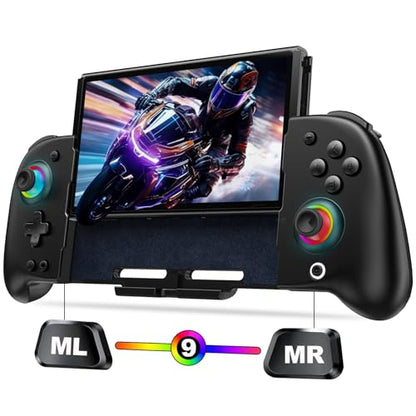 Wireless Switch Controller for Nintendo Switch/OLED,Hall Effect One-Piece Joypad Replacement for Pro Controller with Turbo/4 Looping Macro Buttons/Wake Up/9 colors RGB,Includes 4 game card slots handheld controller - color: Black