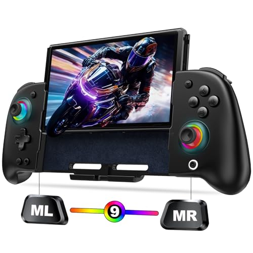 Wireless Switch Controller for Nintendo Switch/OLED,Hall Effect One-Piece Joypad Replacement for Pro Controller with Turbo/4 Looping Macro Buttons/Wake Up/9 colors RGB,Includes 4 game card slots handheld controller - color: Black