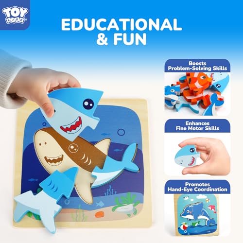 TOY Life Toddler Puzzles Ages 2-4, Wooden Puzzles for Toddlers 1-3, 7 Pcs Sea Animals Puzzle 2 Year Old, Montessori Toddler Boys Girls Toys 2-3, Educational Gift Learning Toys for 2 Year Old - style: Sea Animals